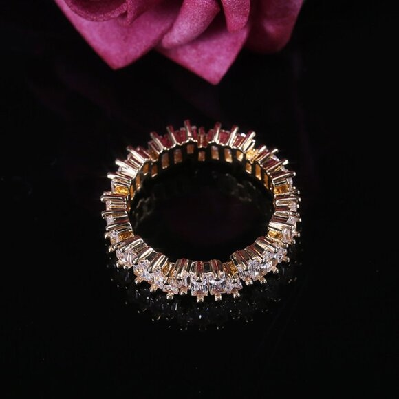 Handmade Rectangle Combined Gemstones Eternity Gold Ring for Women, VI… - Picture 1 of 5